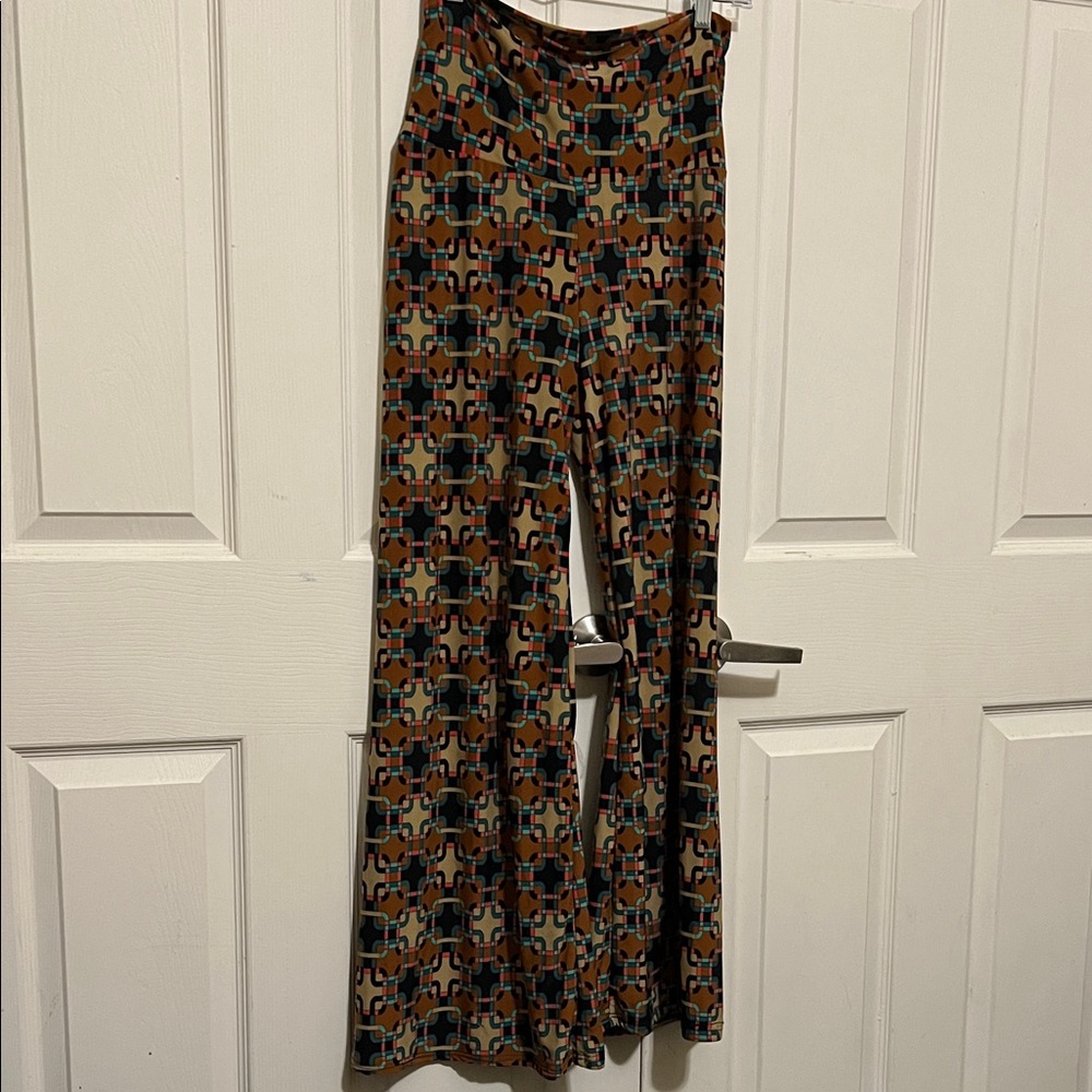 Solid Multicolor Geometric Wide-Leg Pants